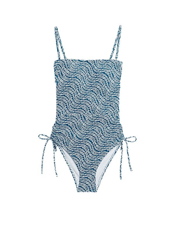 Printed Drawstring Bandeau Swimsuit