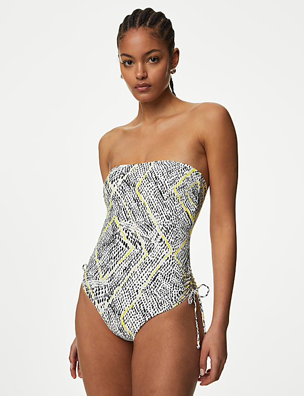Printed Drawstring Bandeau Swimsuit YELLOW MIX Swimsuits M S DE
