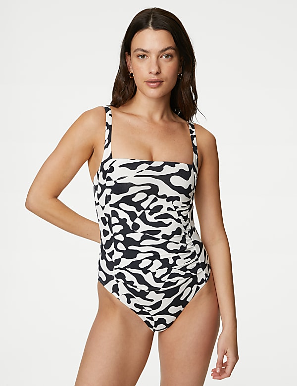 Tummy Control Printed Square Neck Swimsuit