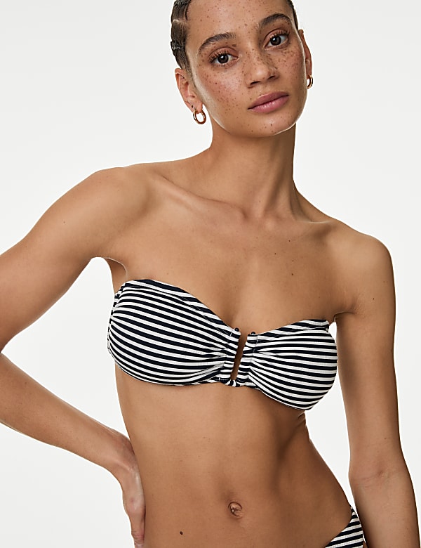 Striped Padded U Wire Bandeau Bikini Top