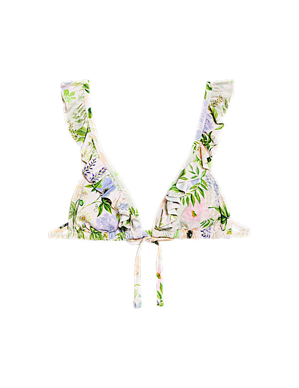 Printed Ruffle Plunge Bikini Top