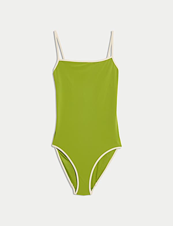 Kostium kąpielowy z kwadratowym dekoltem i kontrastowym wykończeniem - PL