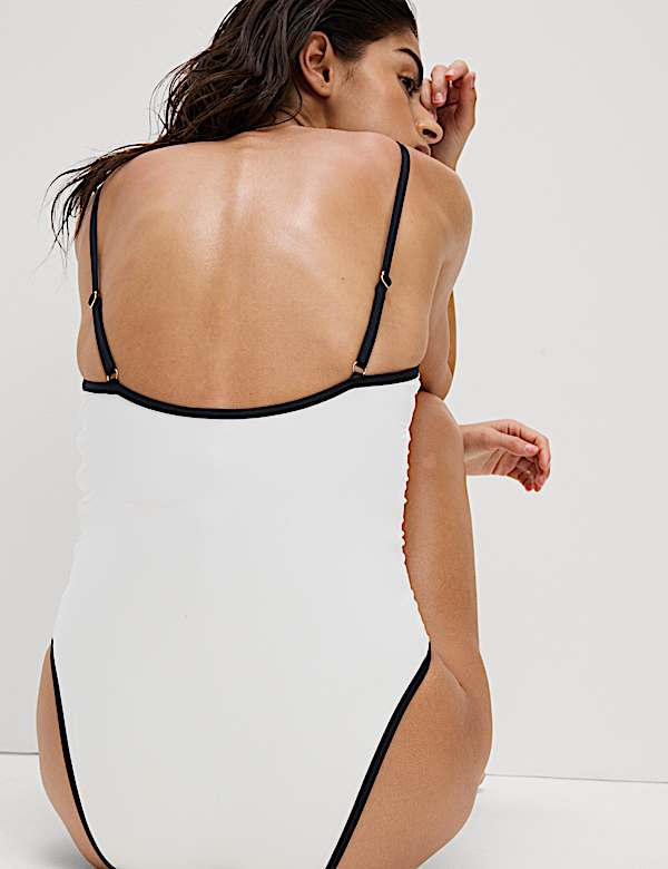 Contrast Trim Square Neck Swimsuit - GR