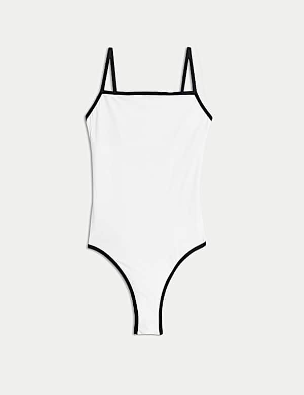 Maillot de bain à col carré et finitions contrastées - BE