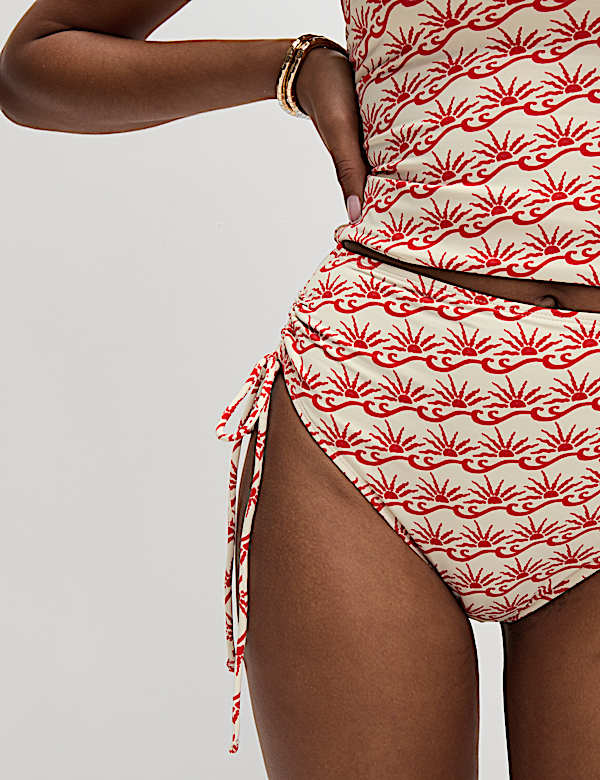 Printed Drawstring High Waisted Bikini Bottoms - AU