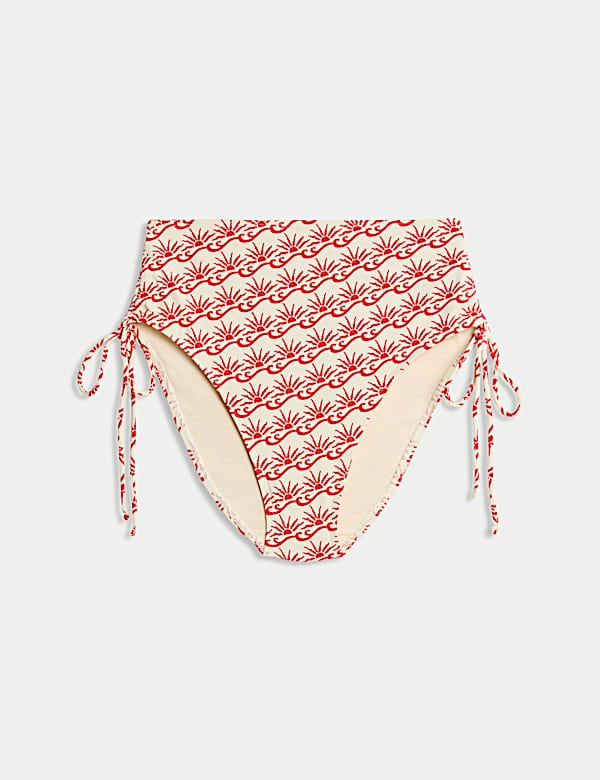 Printed Drawstring High Waisted Bikini Bottoms - JP