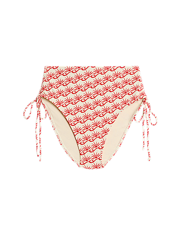 Printed Drawstring High Waisted Bikini Bottoms