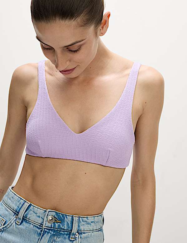 Textured Padded Plunge Bikini Top - IS