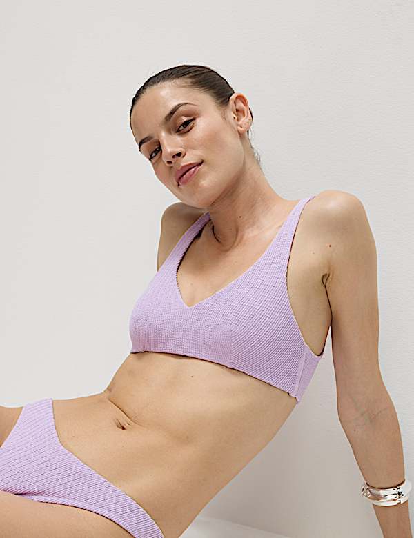 Textured Padded Plunge Bikini Top - IS