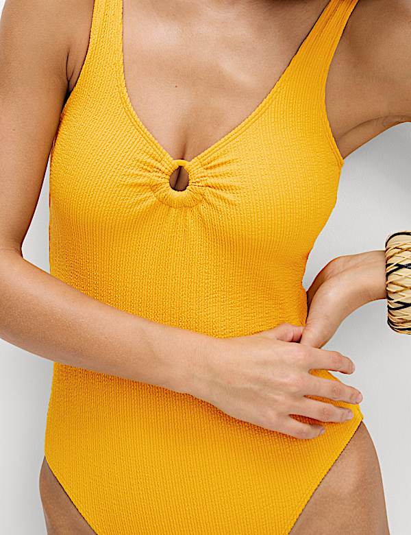 Textured Ring Detail Scoop Neck Swimsuit