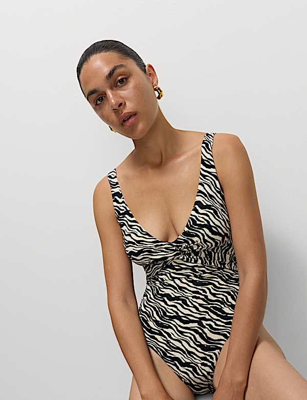 360 Tummy Control Printed Plunge Swimsuit - MX
