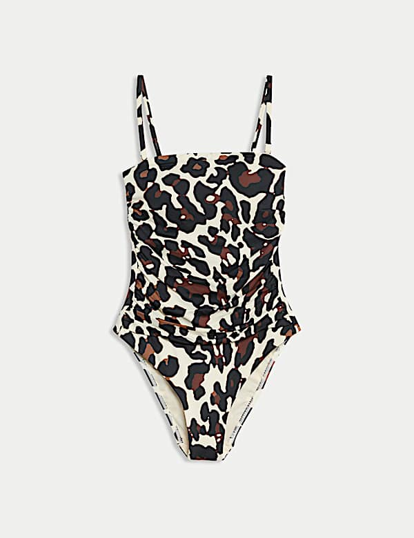 Tummy Control Printed Padded Bandeau Swimsuit - GR