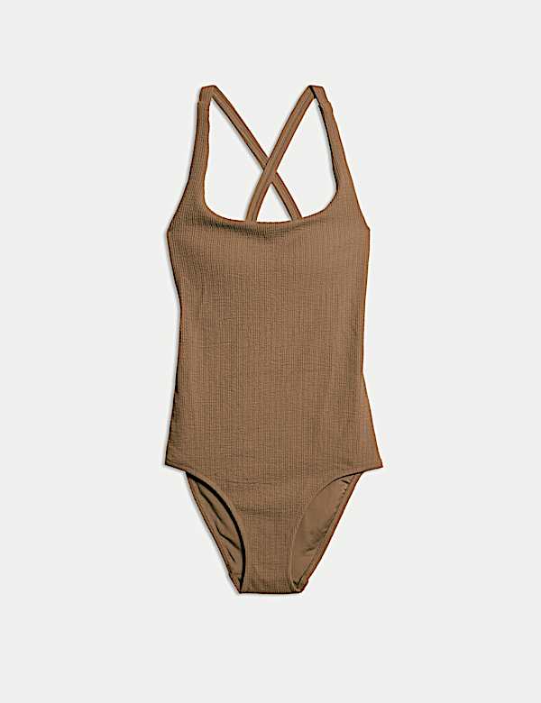 Textured Scoop Neck Cross Back Swimsuit - JO
