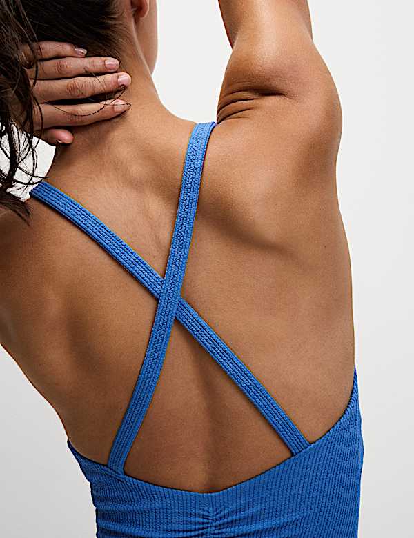 Textured Scoop Neck Cross Back Swimsuit - IT