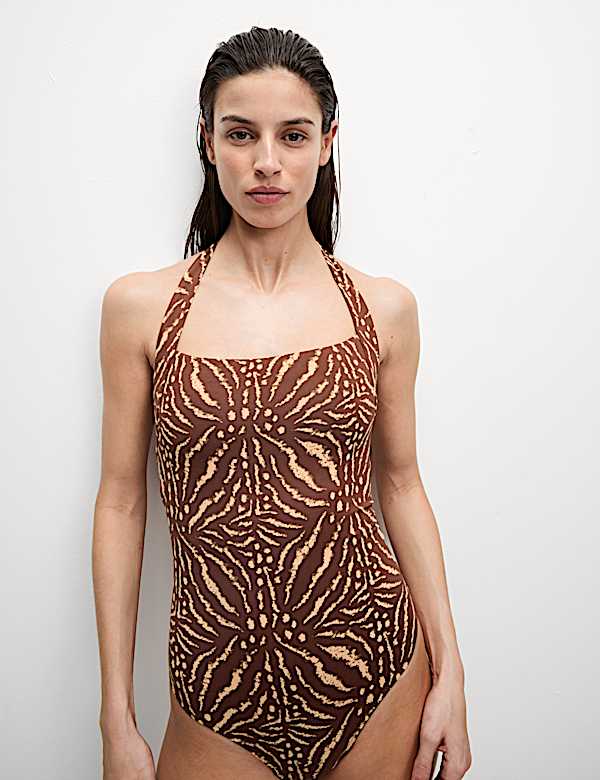 Tummy Control Printed Halterneck Swimsuit - AU