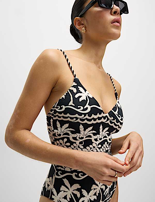 Printed Padded Plunge Swimsuit - CY