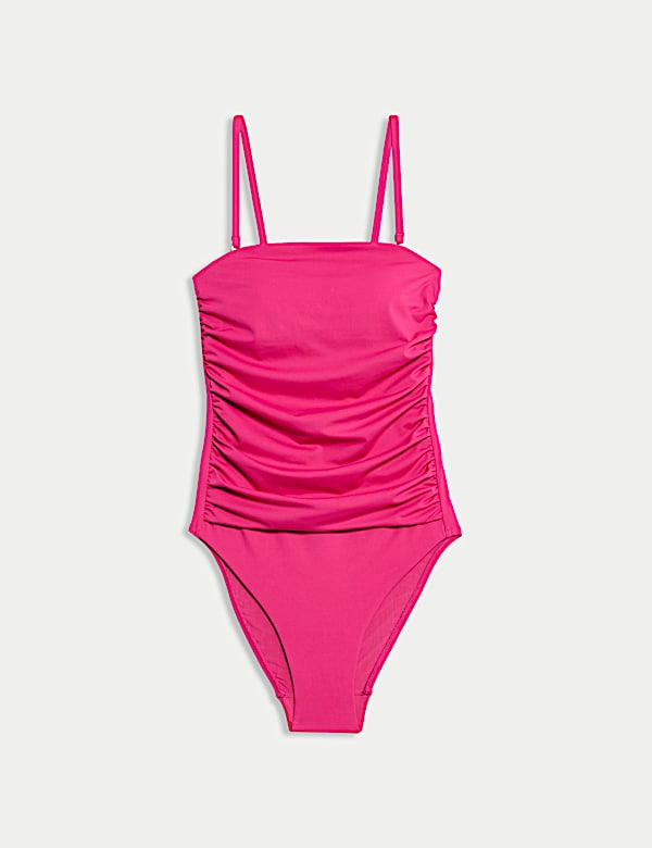 Tummy Control Padded Ruched Bandeau Swimsuit - NZ