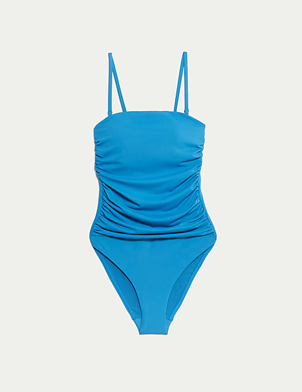 Tummy Control Padded Ruched Bandeau Swimsuit - ID