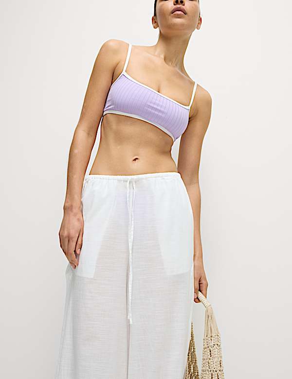 Ribbed Contrast Tipping Scoop Neck Bikini Top - NL