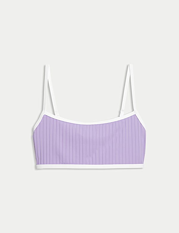 Ribbed Contrast Tipping Scoop Neck Bikini Top - NL