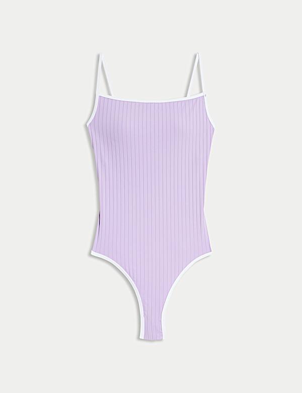 Maillot de bain &agrave; col carr&eacute; et bord c&ocirc;tel&eacute; - CA
