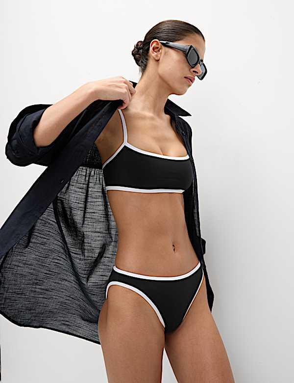 Contrast Trim Scoop Neck Bikini Top - DE