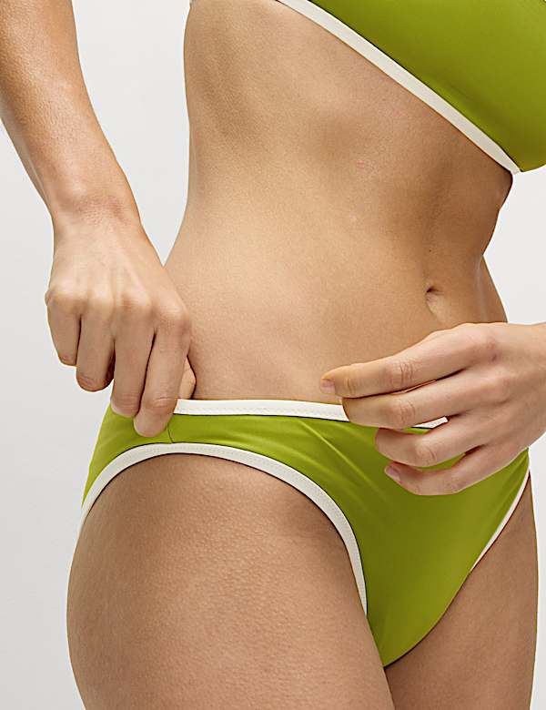 Contrast Trim High Leg Bikini Bottoms - NL