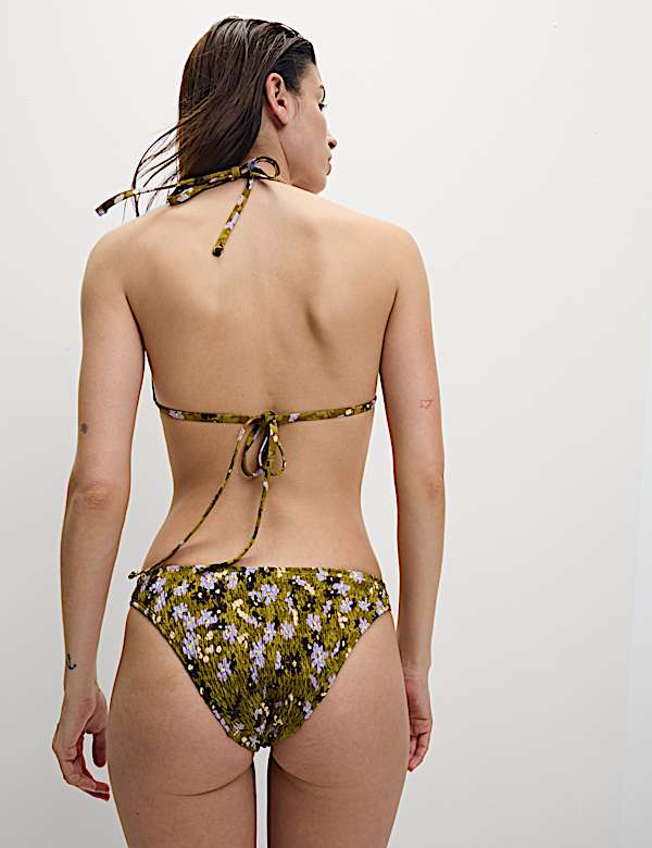 Printed Shirred High Leg Bikini Bottoms - GR
