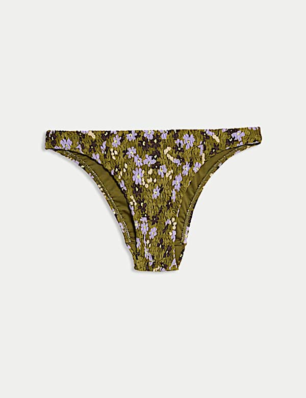 Printed Shirred High Leg Bikini Bottoms - GR