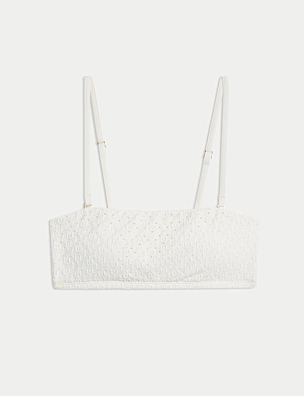 Parte de arriba de bikini bandeau con escote cuadrado y detalle bordado - US