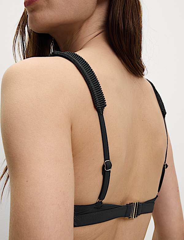 Pleated Detail Plunge Bikini Top - NO