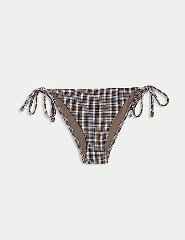 Textured Checked Tie Side Bikini Bottoms - LU