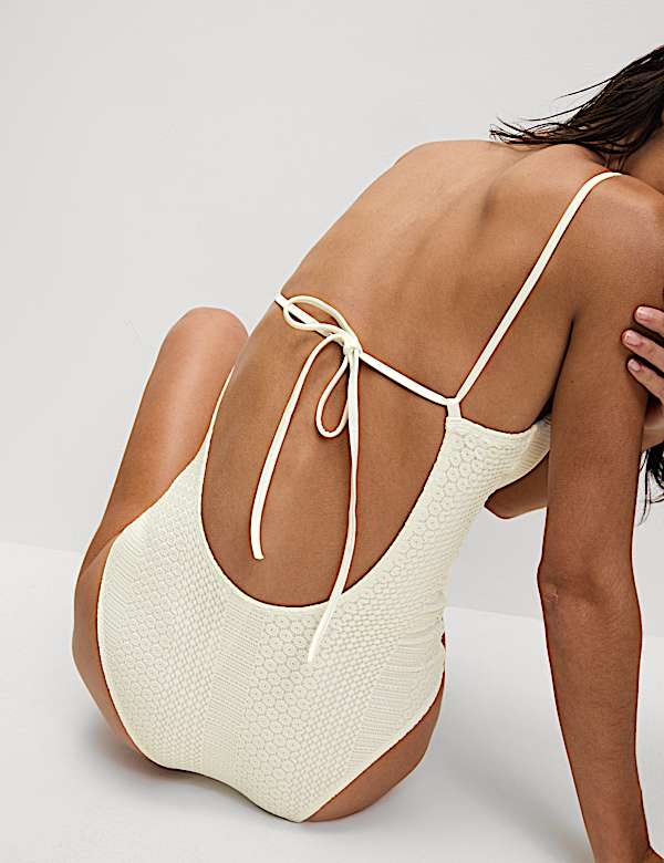 Textured Tie Detail Plunge Swimsuit - RO