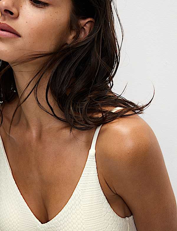 Textured Tie Detail Plunge Swimsuit - RO