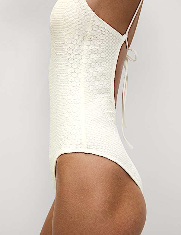 Textured Tie Detail Plunge Swimsuit - RO