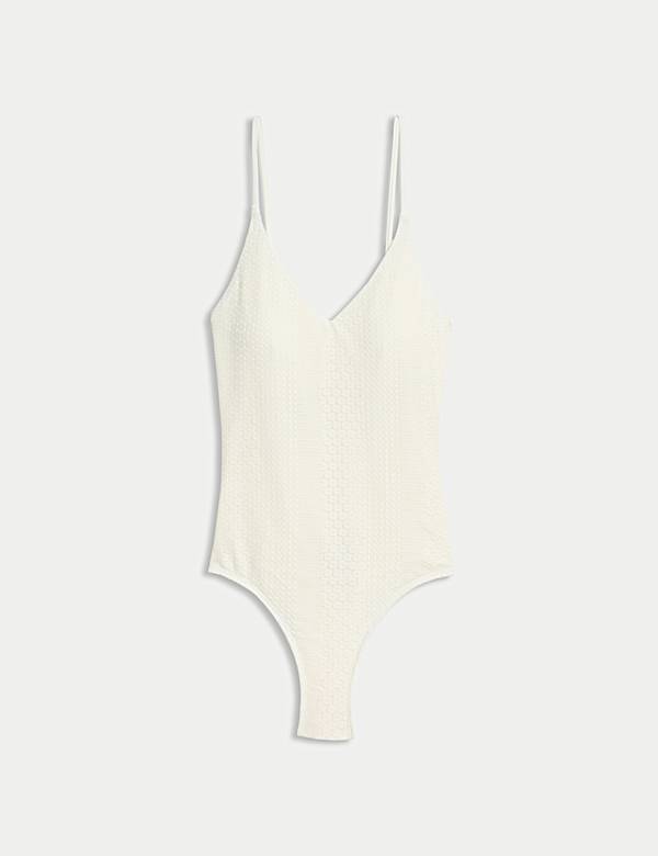 Textured Tie Detail Plunge Swimsuit - RO