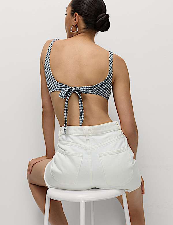 Gingham Tie Back Plunge Bikini Top