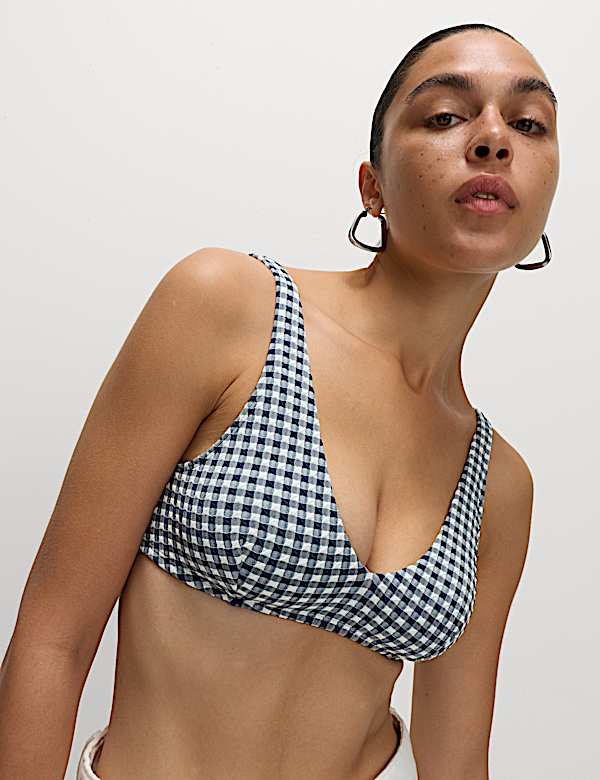 Gingham Tie Back Plunge Bikini Top