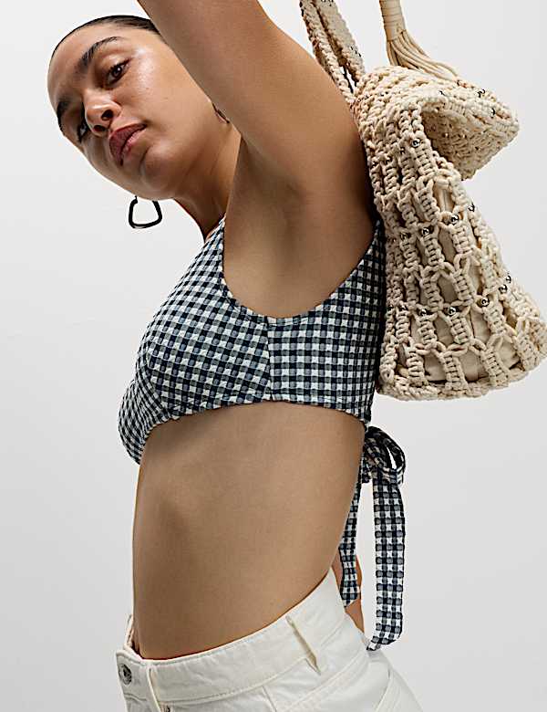 Gingham Tie Back Plunge Bikini Top