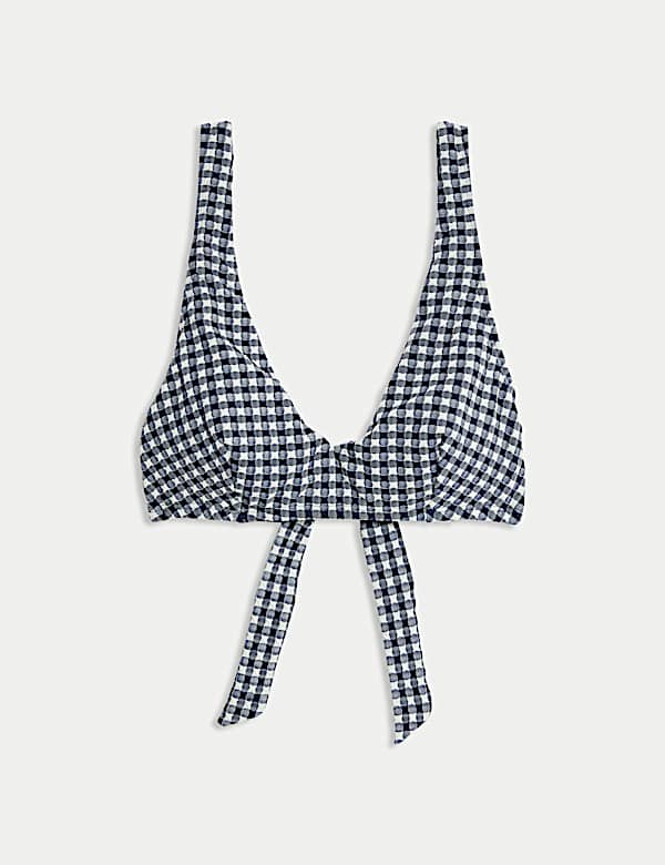 Gingham Tie Back Plunge Bikini Top - RO