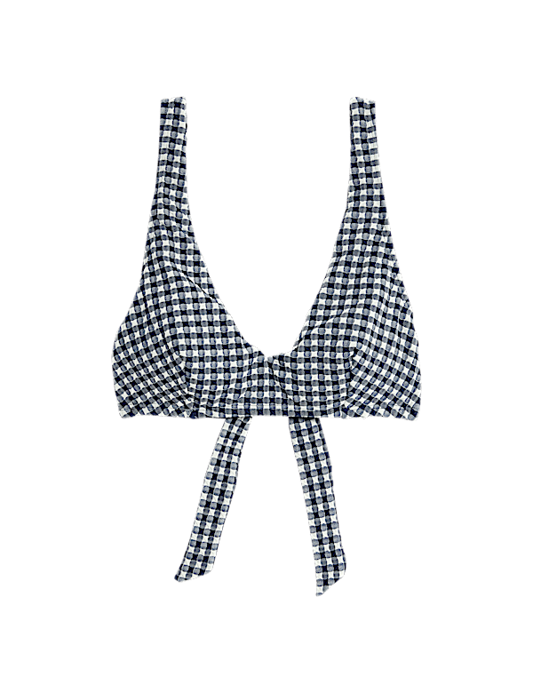 Gingham Tie Back Plunge Bikini Top