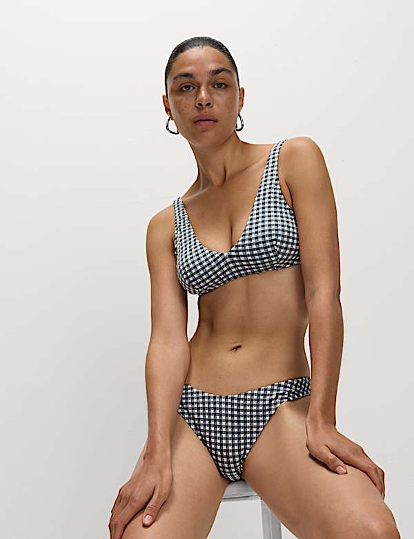 Gingham High Leg Bikini Bottoms