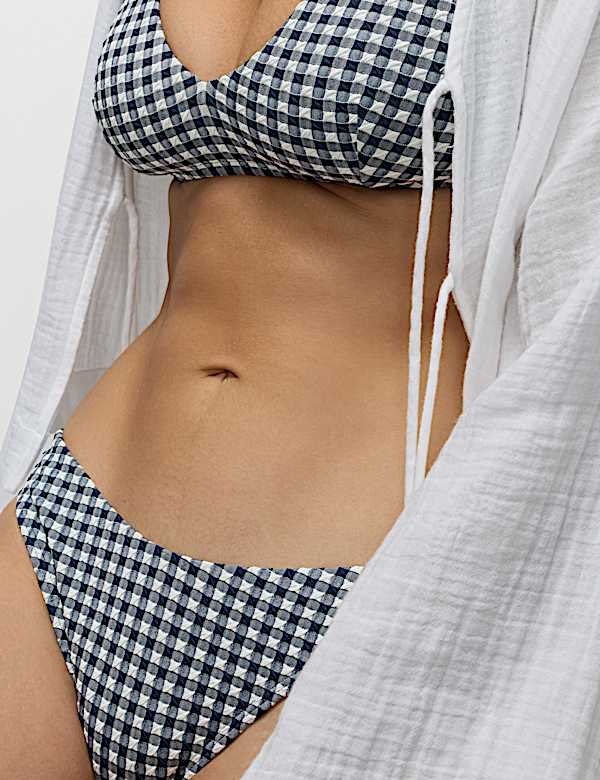 Gingham High Leg Bikini Bottoms