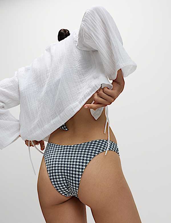 Gingham High Leg Bikini Bottoms