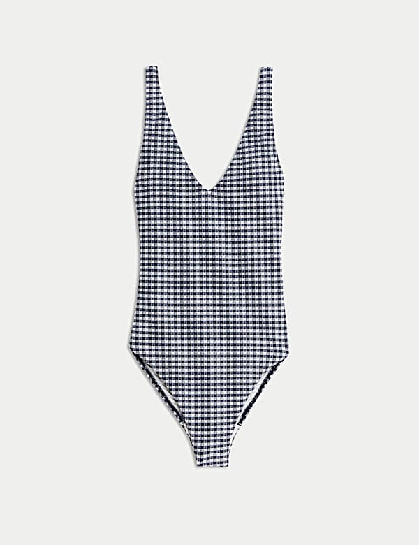 בגד ים בטקסטורה עם משבצות, קשירה בגב ומחשוף עמוק - IL