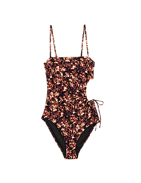 Printed Cut Out Drawstring Swimsuit