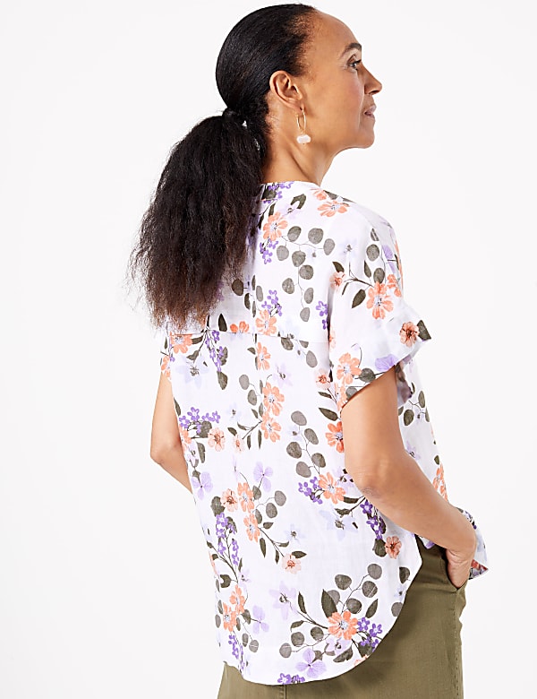Pure Linen Floral Print Blouse