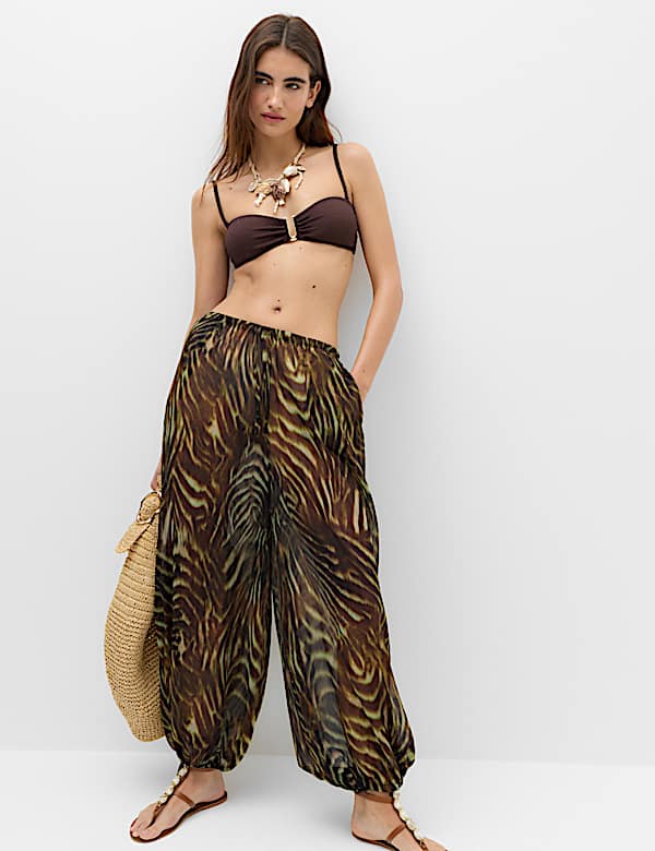 Printed Bubble Hem Beach Trousers