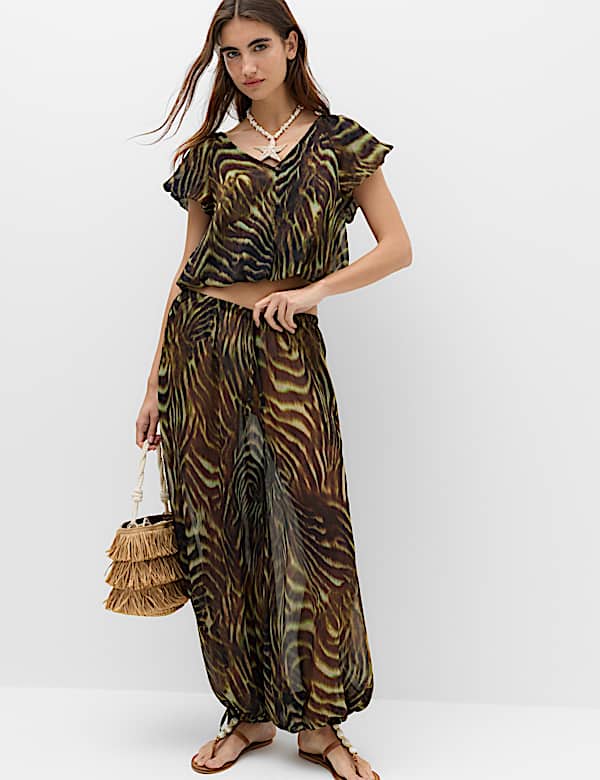 Printed Bubble Hem Beach Trousers