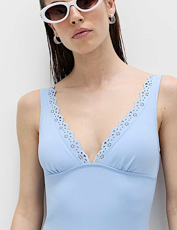 Sculpt Broderie Trim Plunge Swimsuit - AT